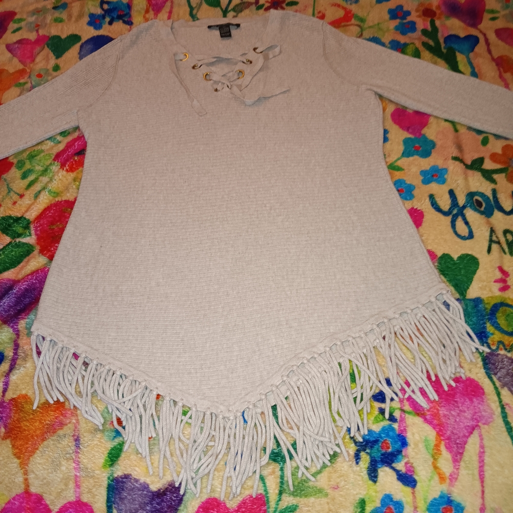 INC International Concepts  Fringe Cream Sweater